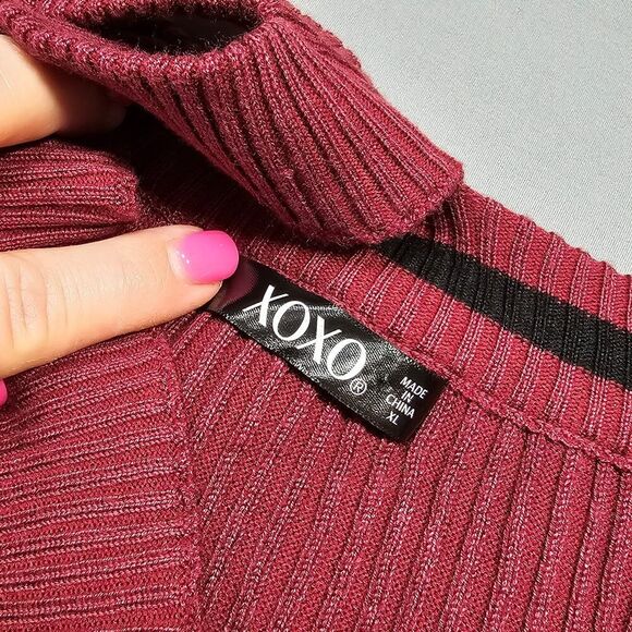 XOXO Purple Knit Maxi Dress NEW Sleeveless Pencil Ruffled Halter Neck Women's XL - Picture 3 of 10